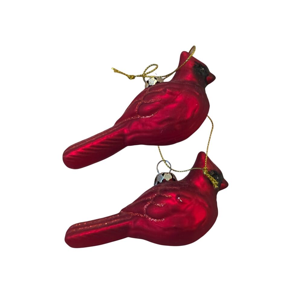 Vintage Blown Glass Cardinal Ornaments Set of 2 Christmas Tree Decor Holiday